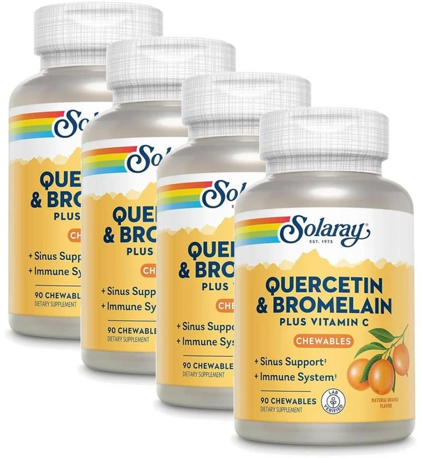 솔라레이 퀘르세틴 앤 브로멜라인 플러스 비타민C 츄어블 SOLARAY Quercetin with Bromelain, 4개, 90정 - 쿠팡
