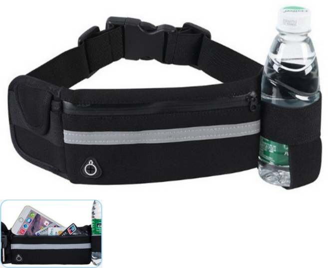 화니행복마트 러닝벨트 방수 슬림 힙색 골프힙색 허리쌕 허리에차는, 블랙, 1개