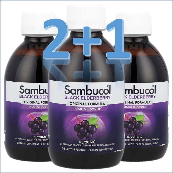 [2+1] Sambucol (삼부콜) 블랙 엘더베리 오리지널 포뮬러 8 fl oz (230 ml), 3개, 230ml - 쿠팡