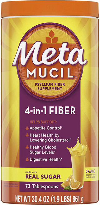 Metamucil 4合1洋車前子膳食纖維 真正糖 柳橙口味, 1個, 861g