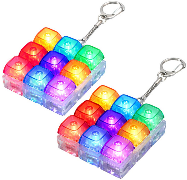 굿즈라이프 LED 키보드 키캡 키링 피젯토이 딸깍이, 2개, 레인보우 LED