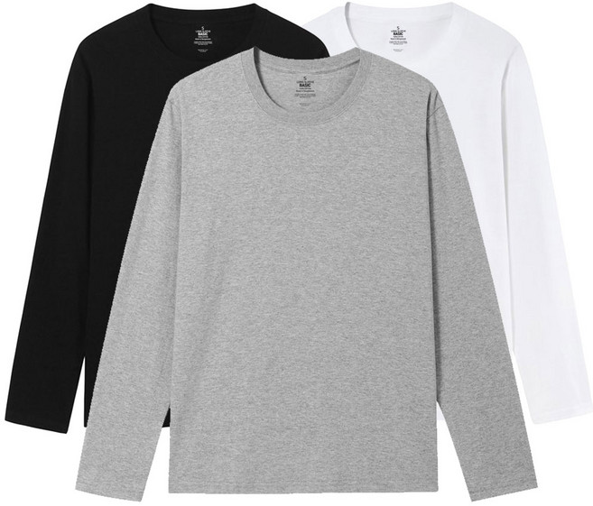 라이프폼 3장1세트 남성 여성 순면100% 무지 라운드 긴팔 무지티 기본티 티셔츠 흰티 면티 긴팔티