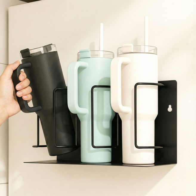 플래틱 텀블러 자석 깔끔 정리 거치대, 블랙, 1개