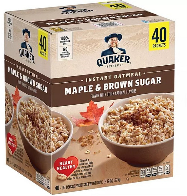 퀘이커 인스턴드 오트밀 메이플 브라운 슈거 시리얼 Quaker Instant Oatmeal, 40개