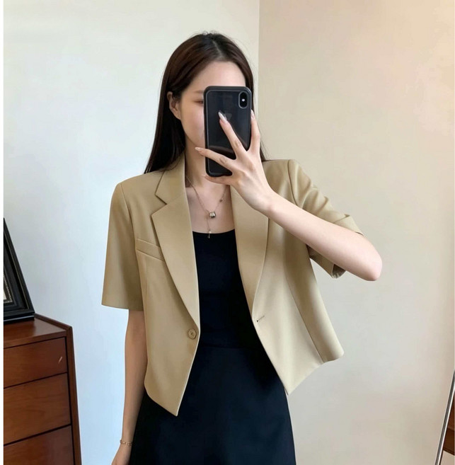 모몰라티 여성용 여름 슬림핏 캐주얼 숏 트렌디 반팔 재킷