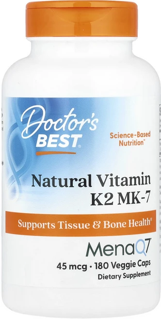 Doctor's Best MenaQ7 함유 천연 비타민K2 MK-7 45mcg 베지 캡슐 180정, DoctorsBestMenaQ7함유천연비타민K2MK74, 1개 - 쿠팡