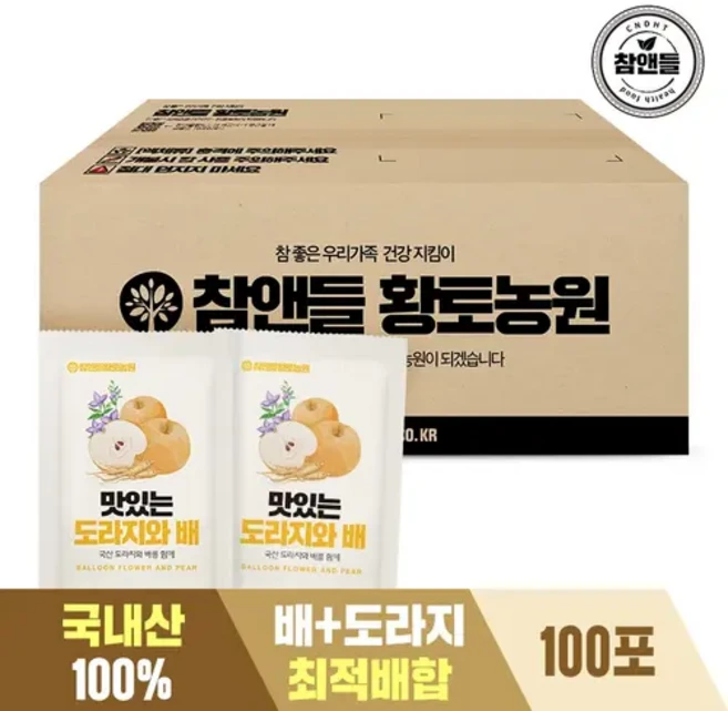 참앤들황토농원 맛있는 배도라지즙, 100개, 100ml