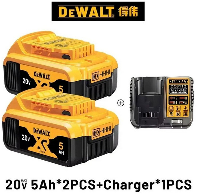 DeWALT 100% 오리지널 배터리 20V/60V 9000mAh MAX FlexVolt for DCB606 DCB205 DCB206 DCB209 DCB182 전동 공구 항공 운송, [19] 5AH X2 charger X1