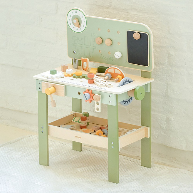 폴라비 유아 원목 공구놀이 세트 드릴 장난감 대형 테이블 역할놀이 3세 4세 5세 교구, 1개