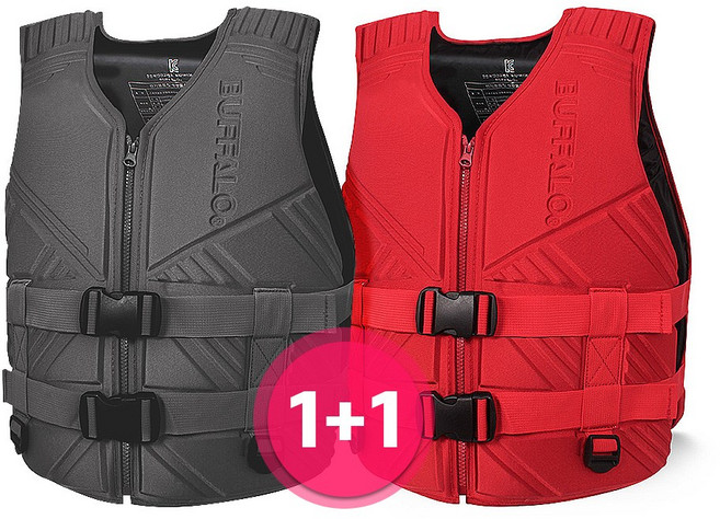 BUFFALO 뉴라인 성형 구명조끼 1+1 2개 SET 성인구명조끼 어린이구명조끼 부력보조복 튜브 물놀이용품, 블랙 3XL/블랙 2XL