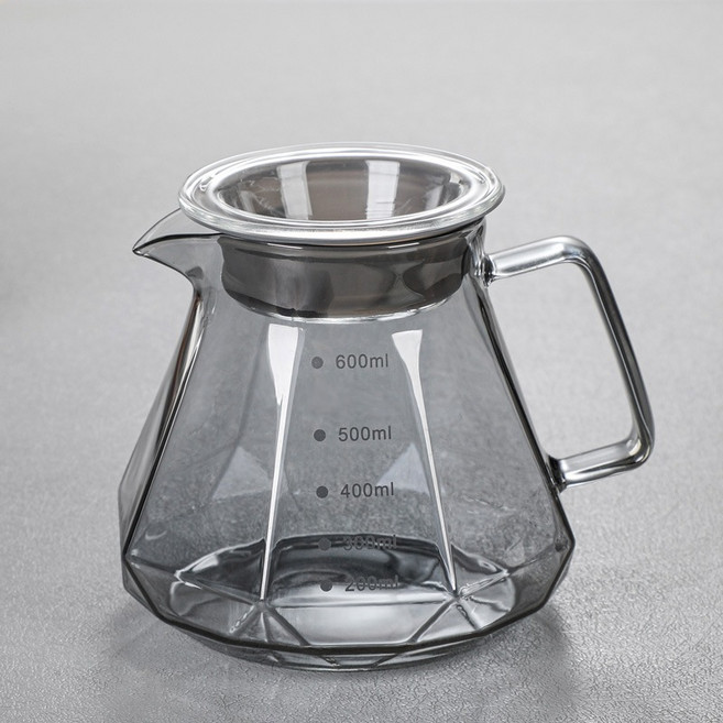咖啡分享壺 鑽石壺 手沖咖啡壺, 1個, 黑曜石烟灰色,600ml