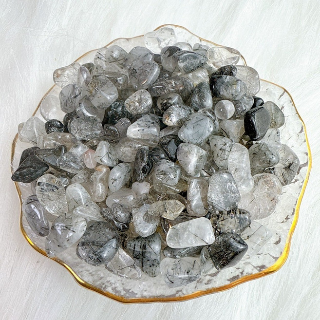 念念不忘水晶 水晶碎石 鑑定證書 消磁淨化 五行能量 魚缸花盆造景 黑髮晶, 黑髮晶碎石/包