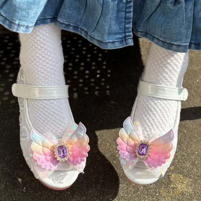 프롬베베 여아용 레이니 무지개 날개 오픈토 LED 샌들