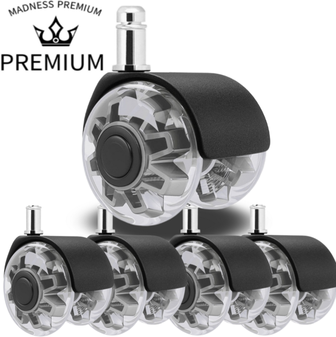 매드니스 프리미엄 무소음 의자바퀴 광폭 1세트, 5개, 그레이 투명 더블