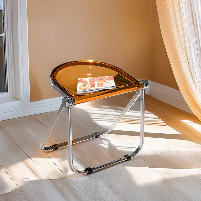 [리비니아] 디코 미드센츄리 반달모양 크롬 폴딩 접이식 스툴의자 6Colors, 1개, 브라운