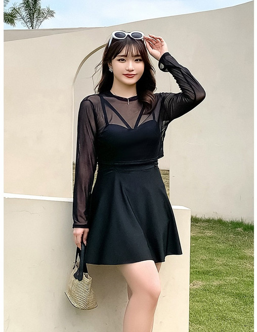 梨卡 大尺碼多件式泳衣 防曬遮肚款 適合50-100公斤女性, 【CR939】體重50-70KG