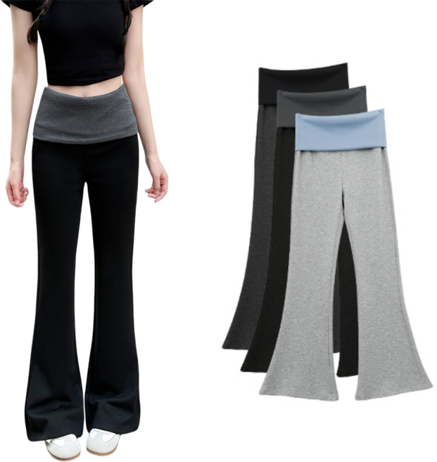 무니유유 여성 폴드오버 하이웨스트 슬림핏 플레어 부츠컷 트레이닝 팬츠