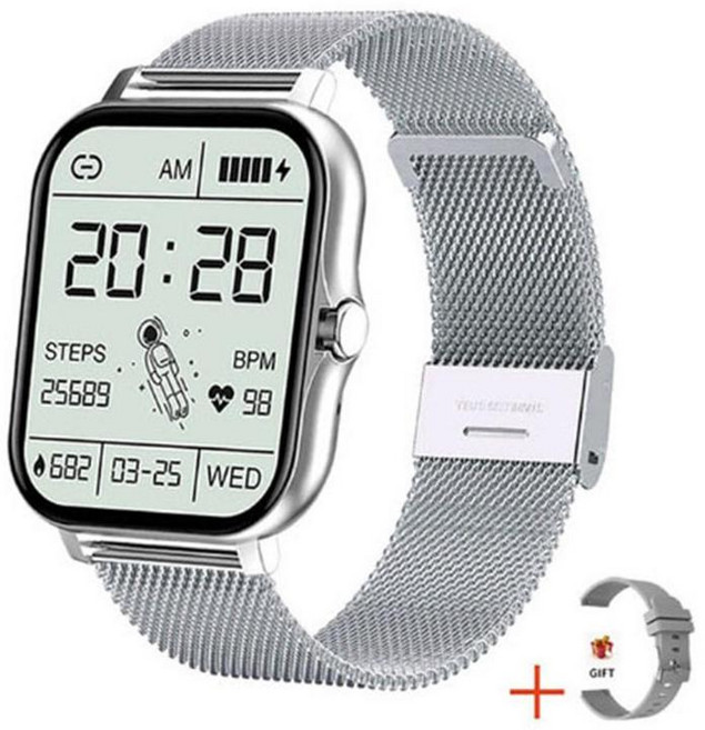 Y13 智慧手錶 心率 血壓 運動計步, 銀鋼, 40mm, GPS 藍芽