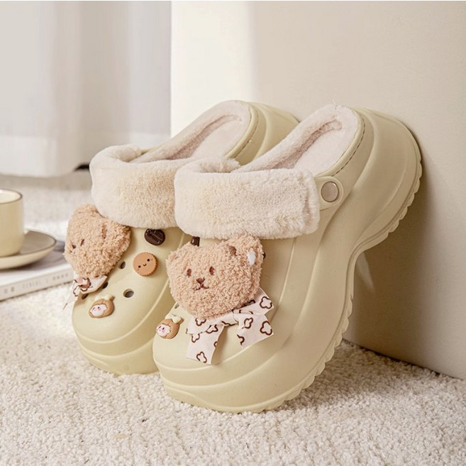 하모리 여성 포근한 겨울 방한 털슬리퍼 발편한 가벼운 6cm 통굽 키높이 EVA 샌들 슬리퍼