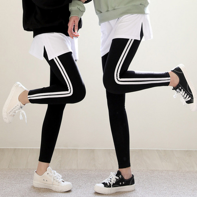 (1+1) 여성용 롱/숏 기장선택 빅사이즈 면스판 두줄 레깅스 팬츠 스포츠 쫄바지 스포츠 운동복 2장