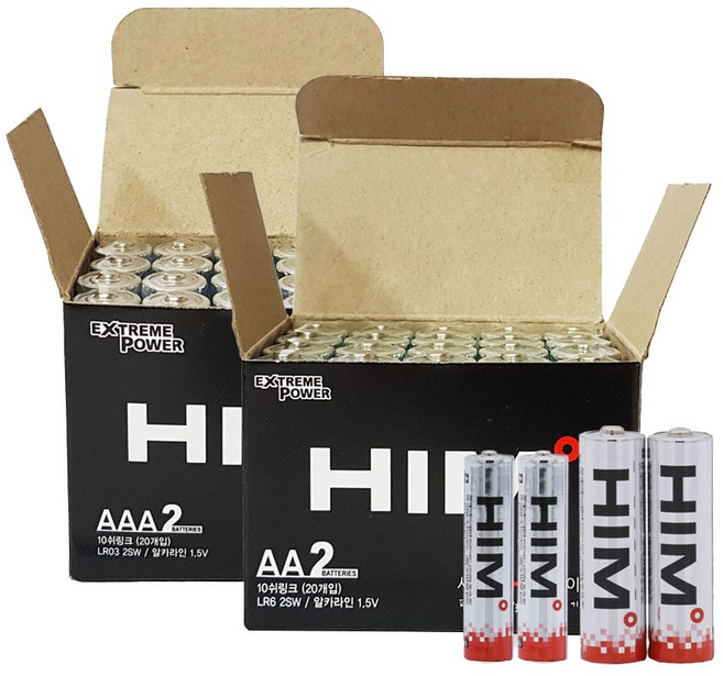힘 알카라인 건전지 벌크 AA 20p + AAA 20p, 40개입, 1세트