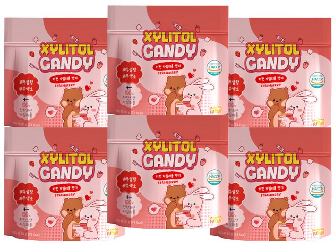 키펀 핀란드산 무설탕 자일리톨 사탕 스톤 캔디 딸기향, 6개, 30g