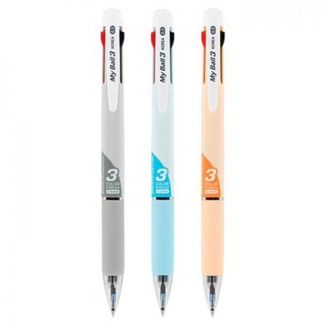마이펜 마이볼 3색볼펜 0.38mm 0.5mm 0.7mm 필기구 초저점도 유성펜 국산, 0.5mm 그레이, 1개