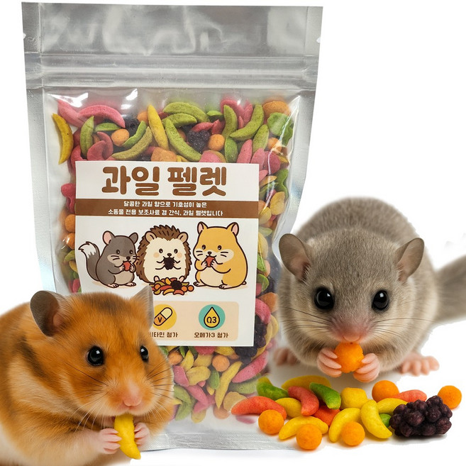 DQ 과일펠렛. 피그미다람쥐 햄스터 고슴도치 소동물용 이갈이 간식, 1개, 100g