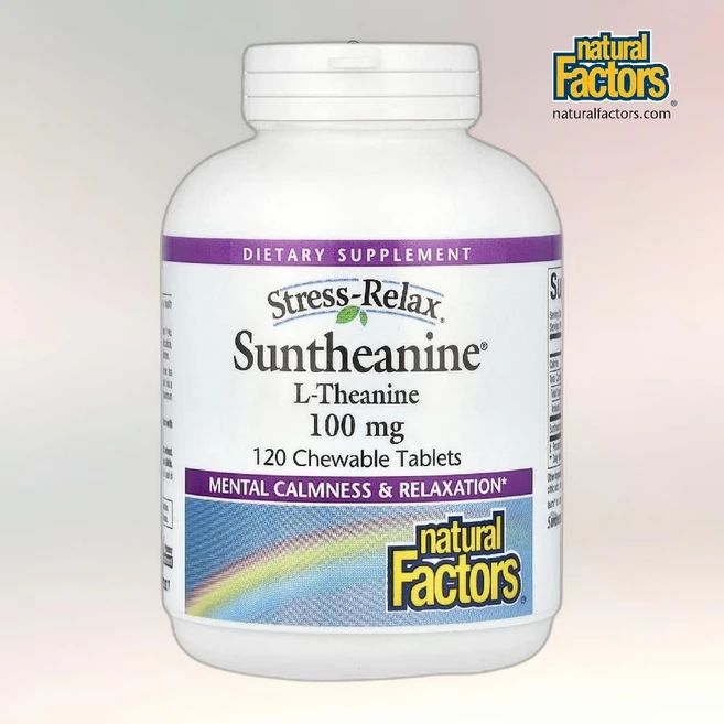 Natural Factors Stress-Relax Suntheanine L-테아닌 100mg 츄어블 120정 1병, 1개, 60회분 - 쿠팡