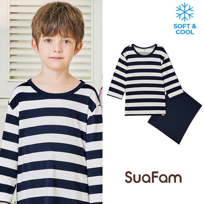 수아팜 남아용 마린 7부 내의 상하의 세트 (10대 아동 잠옷 주니어 초등 학생 내복 실내복)