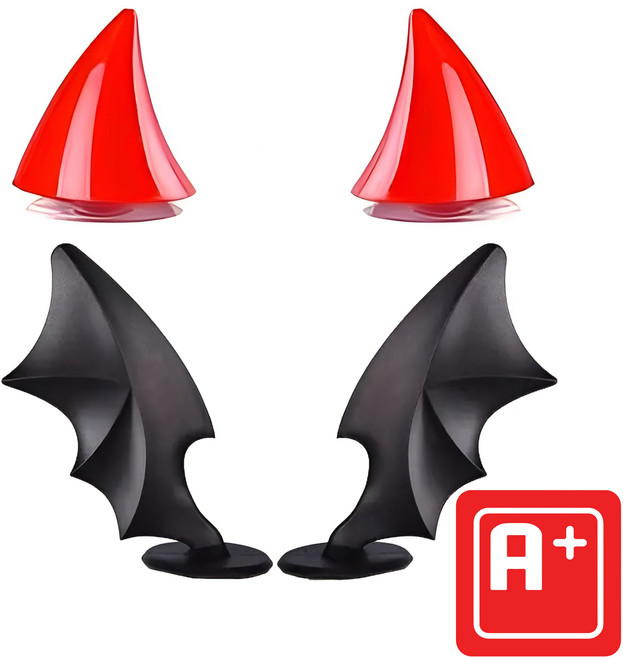 알탱고 귀여운 악마(뿔+날개 혼합) 헬멧 부착형 레포츠용 선물용, 뿔(레드)+날개(블랙)