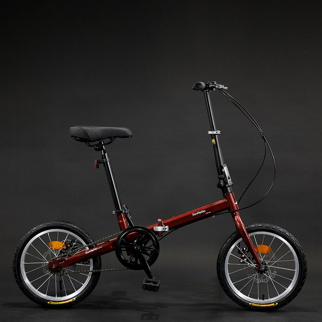 접이식 미니벨로 경량 출퇴근 자전거 폴딩 클래식 미니 가벼운 성인 여성용 16인치, 더블 디스크 브레이크 모카 레드, 1개