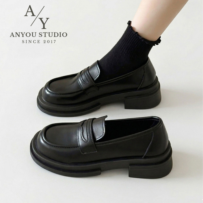 style dr 여성 가죽 로퍼 심플 민자 부드럽고 발편한 키높이 무광 구두 3cm