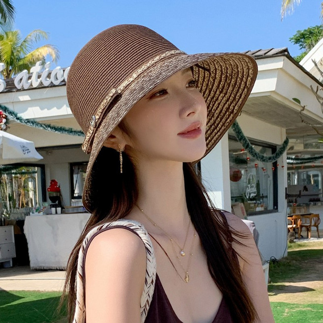 夏天帽子女款海邊沙灘度假高品質拉菲草帽新款大檐防曬透氣太陽帽