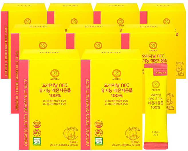 아르디엠 오리지널 NFC 유기농 레몬자몽즙 100% 착즙 레몬 자몽 원액, 9개, 280g