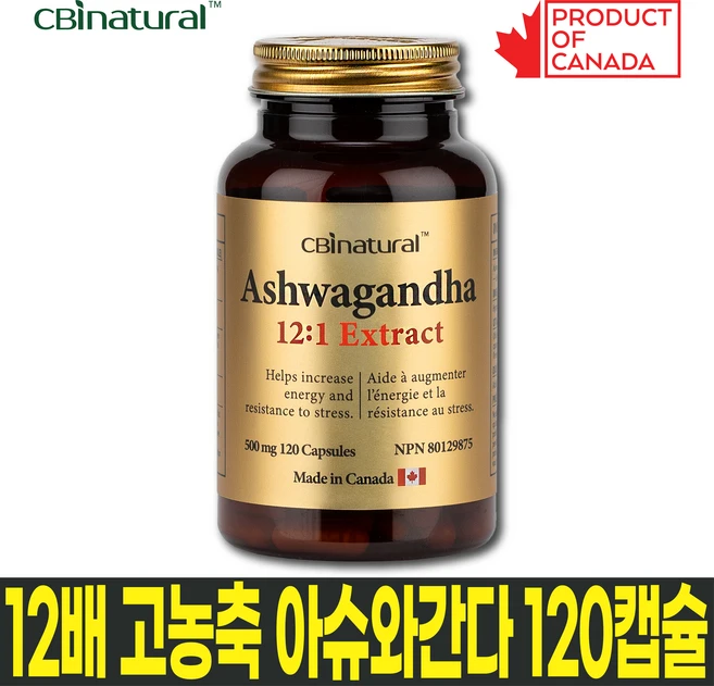 12배 고농축 아슈와간다 500mg 120캡슐 4개월 아쉬아간다 캐나다 GMP 생산 캐나다 식약처 NPN 인증 전립선 건강/활력/피로회복, 1개, 120정 - 쿠팡