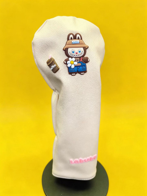 Labubu 拉布布 高爾夫木杆頭套 白色PU材質 內裏一體絨 卡通立體圖案, 款式如圖, 1個