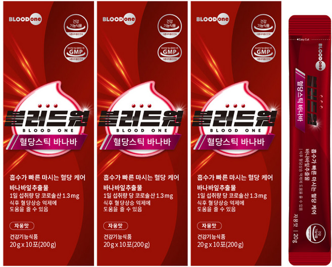 블러드원 혈당스틱 바나바 흡수가 빠른 마시는 혈당케어 바나바잎추출물 액상스틱, 3박스, 200g