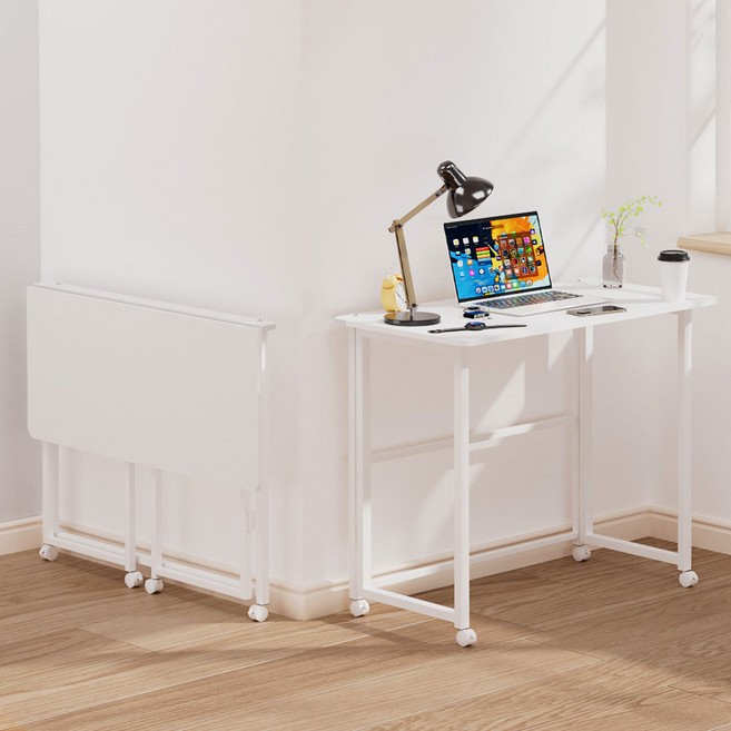 Fahomiss 접이식 책상 공간 활용 이동식 사무용 책상 폴딩 테이블, 슬림형