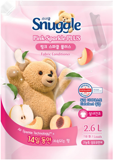 스너글 실내 건조 섬유유연제 핑크 스파클 플러스 리필, 2.6L, 1개
