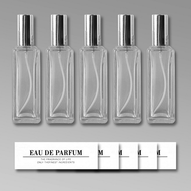 포포라운지 향수 공병 스프레이 유리 용기 JM사각 케이스, 5개, 실버 30ml