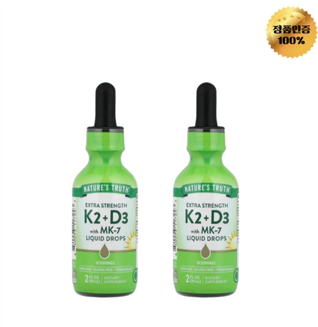 1+1 네이처스 트루스 비타민K2 + D3 MK-7 2000IU 액상 드롭 함유 59ml, 2개 - 쿠팡
