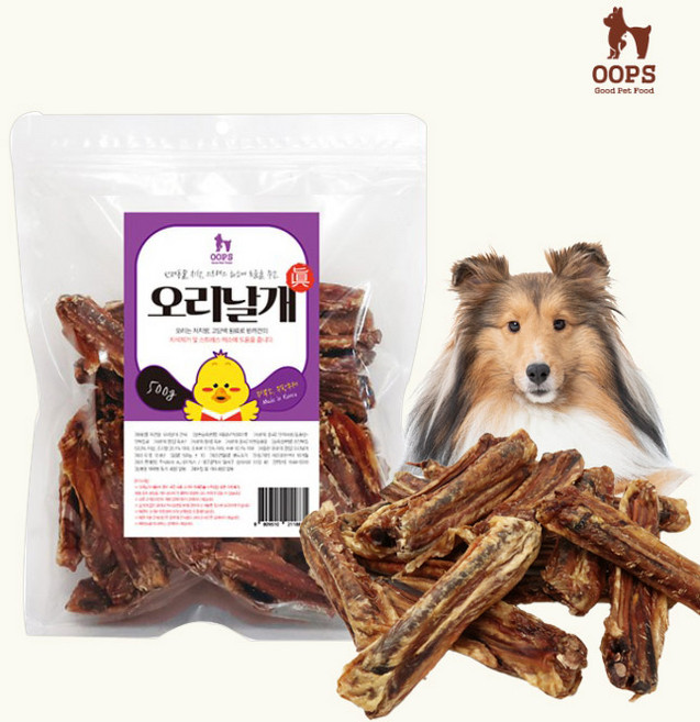 웁스 강아지 수제간식, 오리날개, 500g, 1개