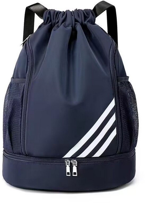 束口雙肩背包 大容量干濕分離運動旅行游泳籃球包, 1個, 深藍色【加厚】