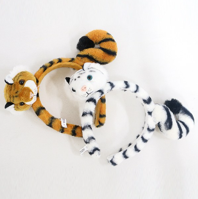 팡파레팡팡 인형 머리띠 파티 소품 동물 놀이공원 인생네컷, 1개, 호랑이 꼬리머리띠 (화이트)
