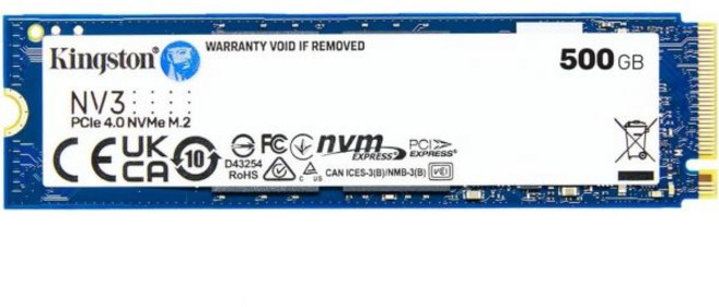 Kingston NV3 NVMe PCIe 4.0 Internal SSD 1TB M.2 2230-SNV3SM3/1T0, black, 500 GB, 2280