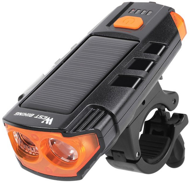 시그니처베이지 웨스트바이킹 자전거 킥보드 태양광 라이트 전조등 후레쉬 YPZ285, 오렌지, 1개