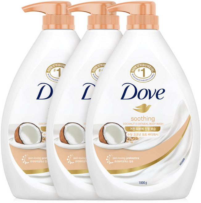 도브 수딩 코코넛 오트 바디워시, 1kg, 3개