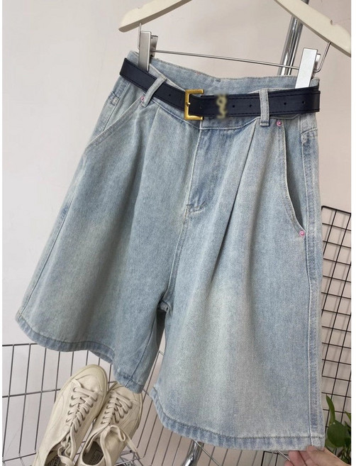 여성 데님 와이드 5부 팬츠 하이웨스트 캐주얼 청반바지 편안한 핏 여름 기본 반바지