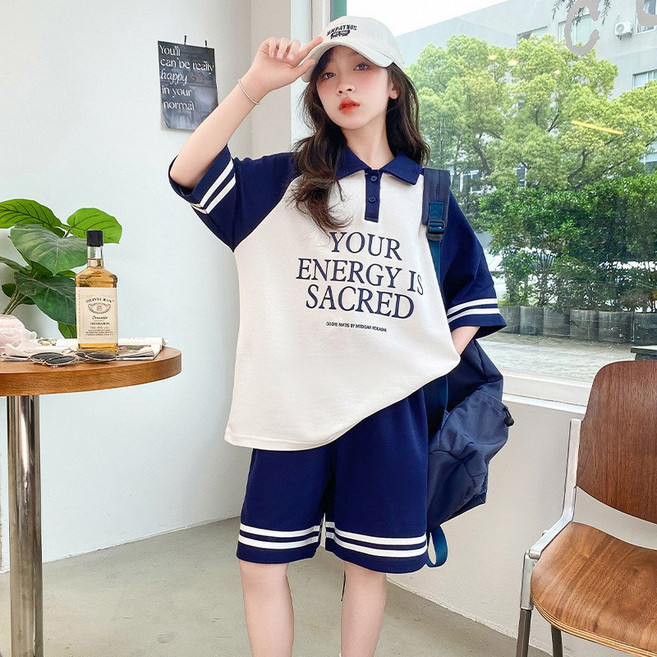 키즈목마 2025 여름 여아 캐주얼 루즈핏 카라 티셔츠 반바지 세트 주니어 초등 여아 테니스복 운동복 폴로티 상하복654